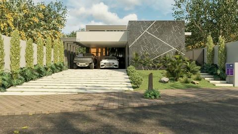 Casa térrea moderna em terreno de 14,75x51,53 m, com 3 suítes — sendo a máster com hidromassagem —, ampla sala integrada à cozinha, área gourmet completa, piscina e garagem para 3 carros. Conforto e elegância em um único projeto.