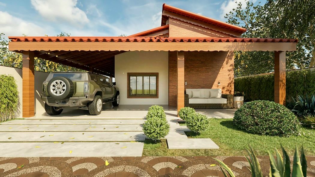 fachada com varanda telhado aparente