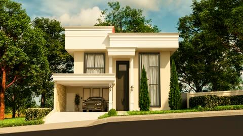 Fachada elegante com molduras sutis, ambientes integrados e espaço gourmet funcional — projeto que une conforto, estética e bem-estar em cada detalhe.