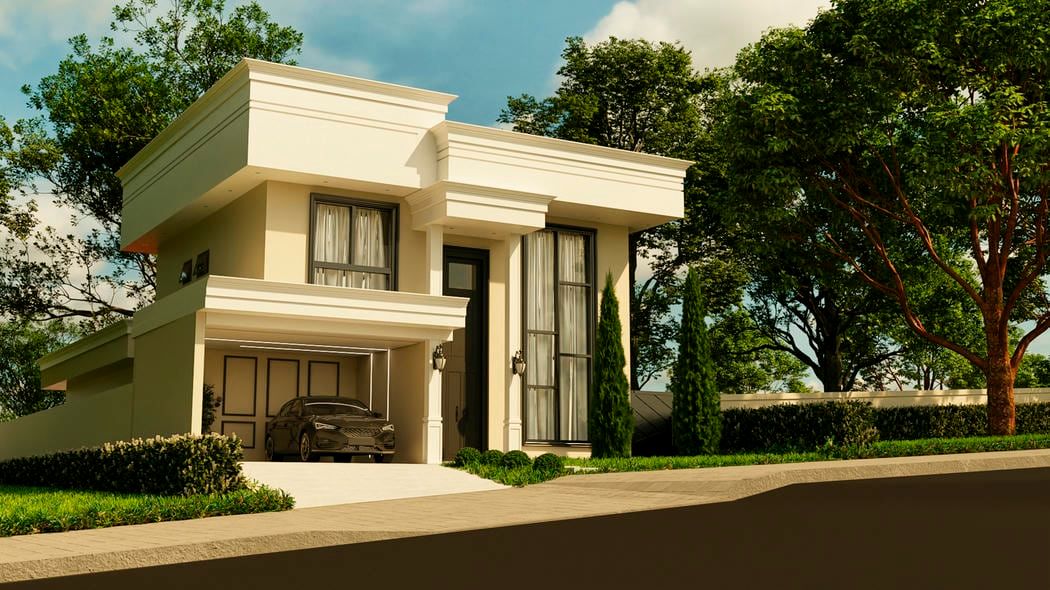 Fachada de sobrado clássico com detalhes ornamentados