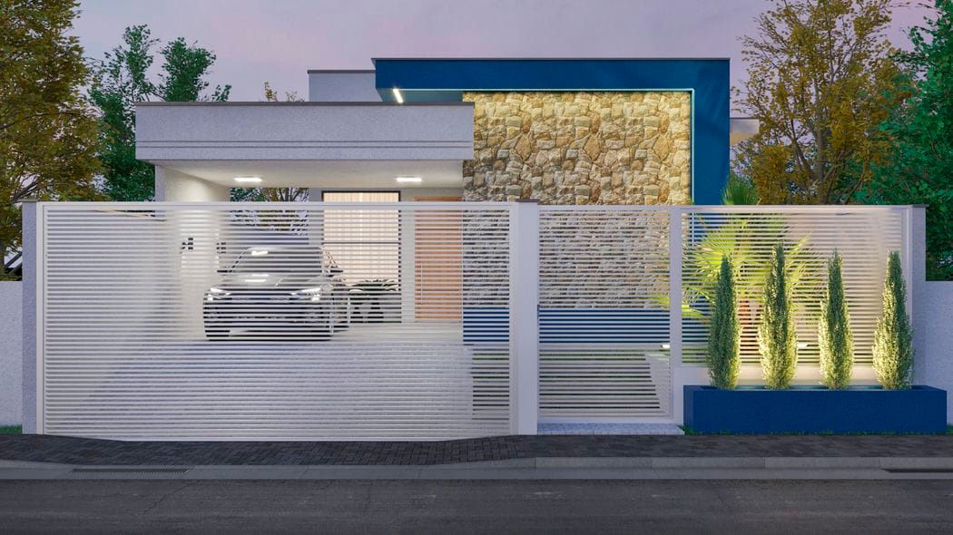 fachada com portão e grade