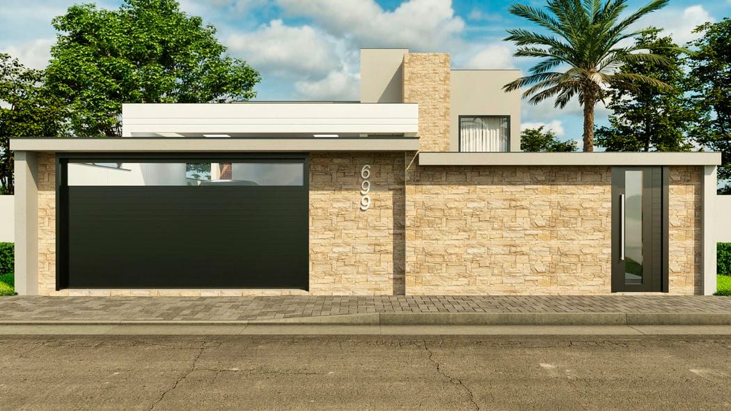 Fachada casa térrea moderna com muro