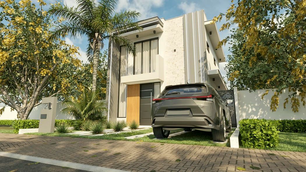 casa com fachada moderna e garagem para dois carros