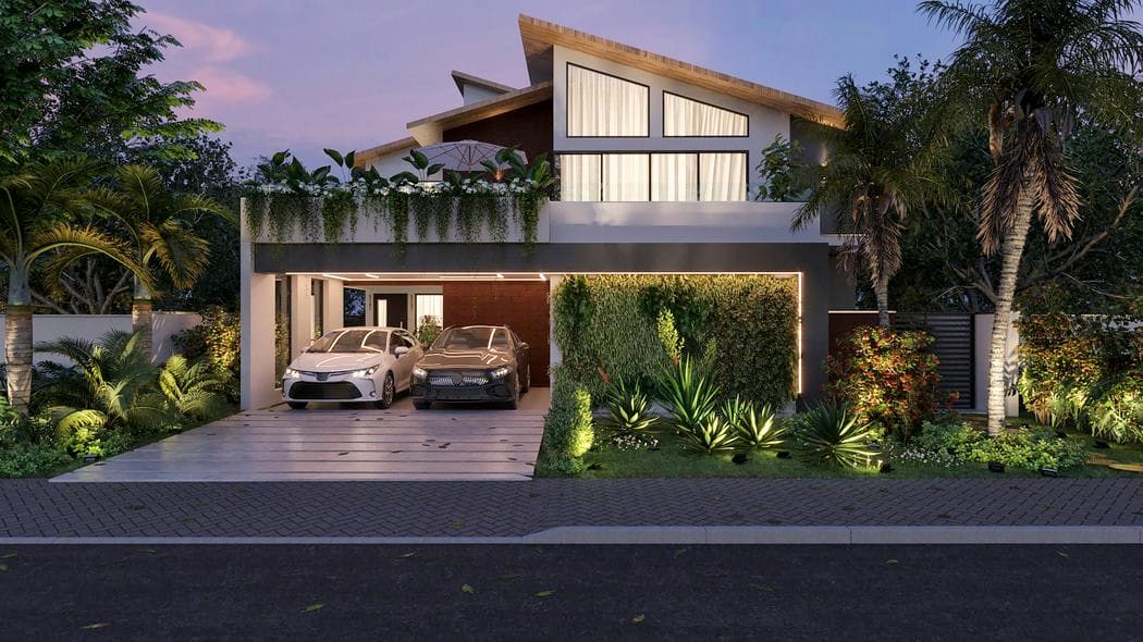 fachada sobrado com led