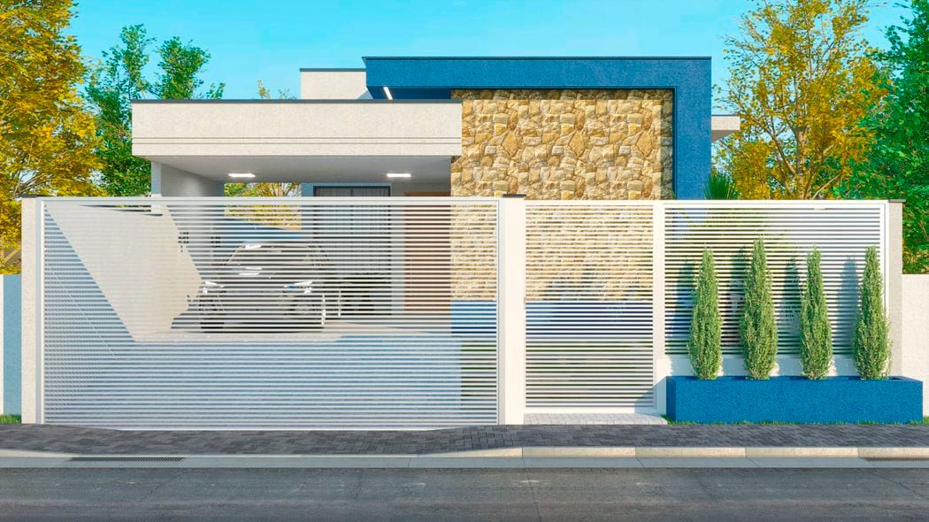 fachada detalhe azul e pedra