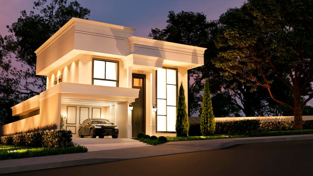 Fachada de sobrado clássico com detalhes ornamentados