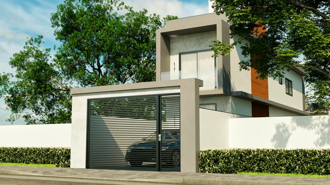 Fachada minimalista de sobrado residencial