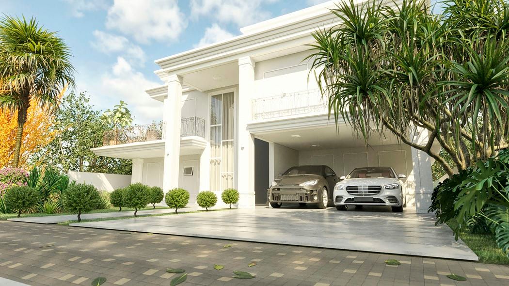 fachada com garagem para dois carros