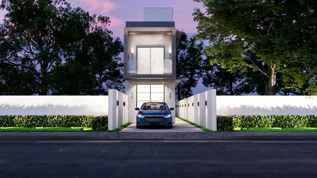 Fachada de sobrado com composição geométrica