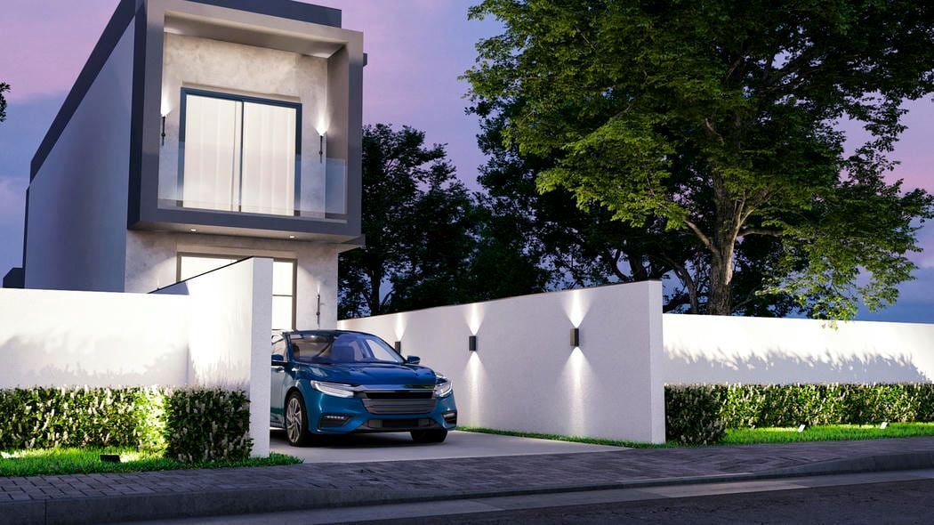 Fachada de sobrado com composição geométrica