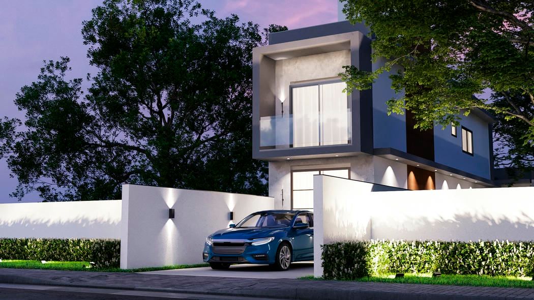 Fachada de sobrado com composição geométrica