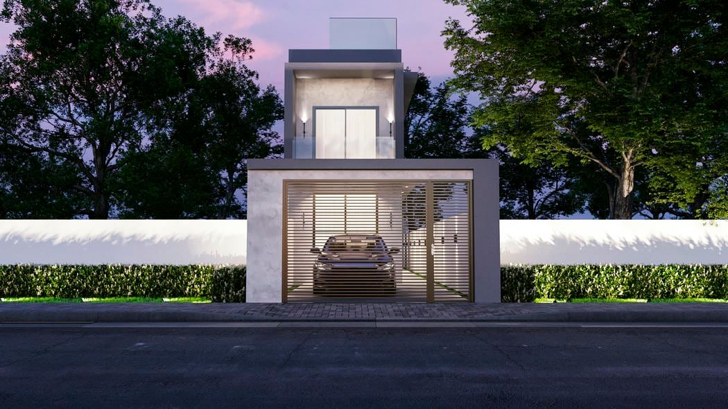 Fachada de sobrado com composição geométrica