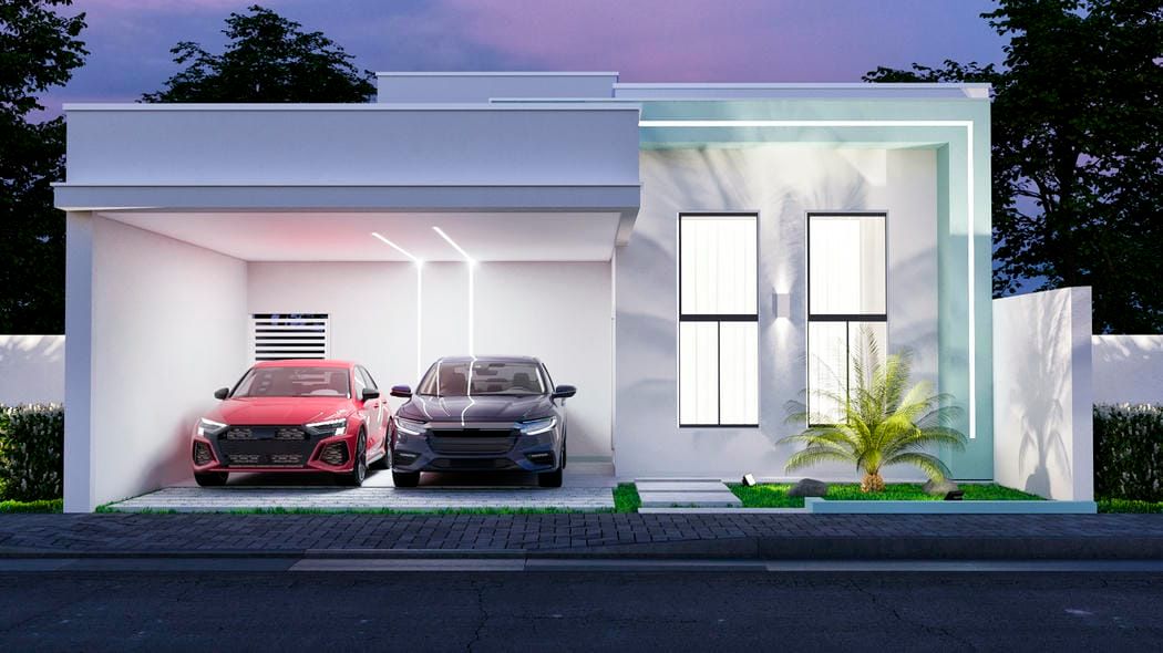 Fachada de casa pequena com led