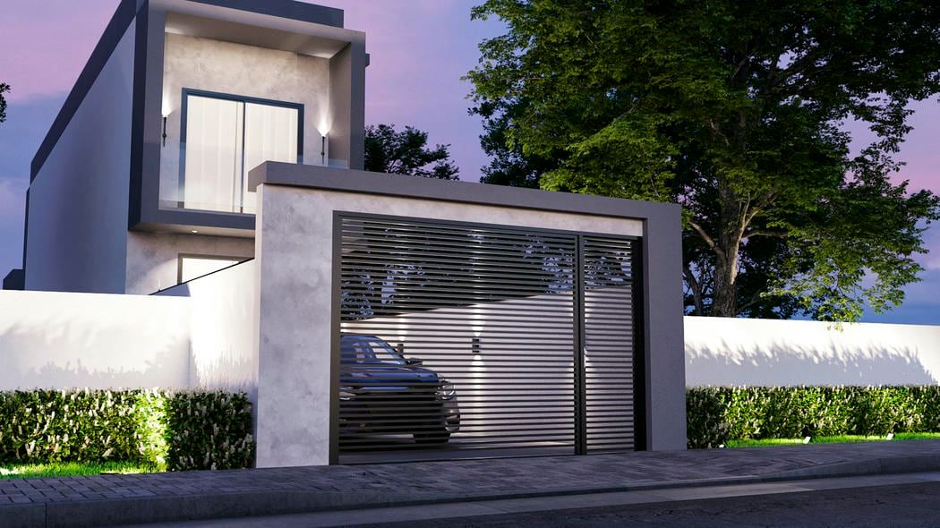 Fachada de sobrado com composição geométrica