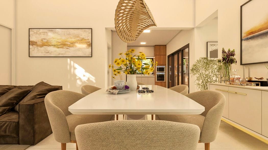 Sala de estar e jantar integradas