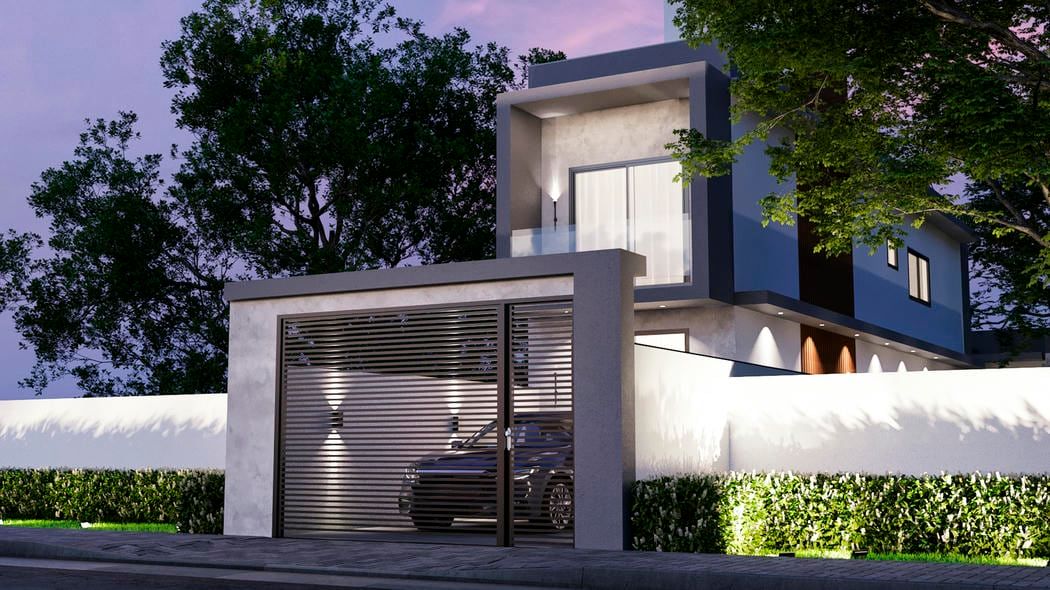 Fachada de sobrado com composição geométrica