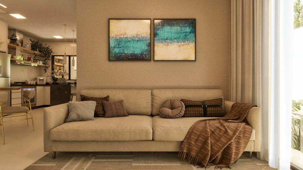 projeto de sala de estar com quadros 