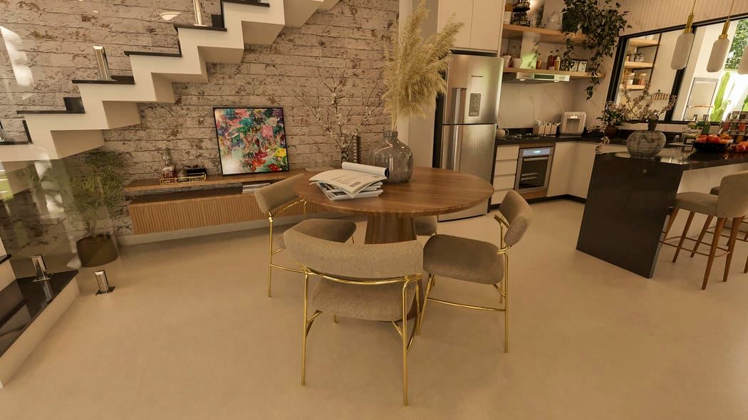 sala de jantar com escada