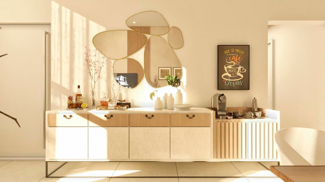 interiores de uma sala com aparador para cantinho do café