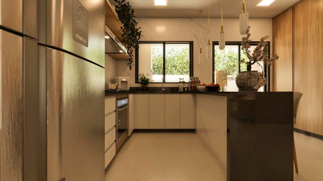 projeto de cozinha em U funcional