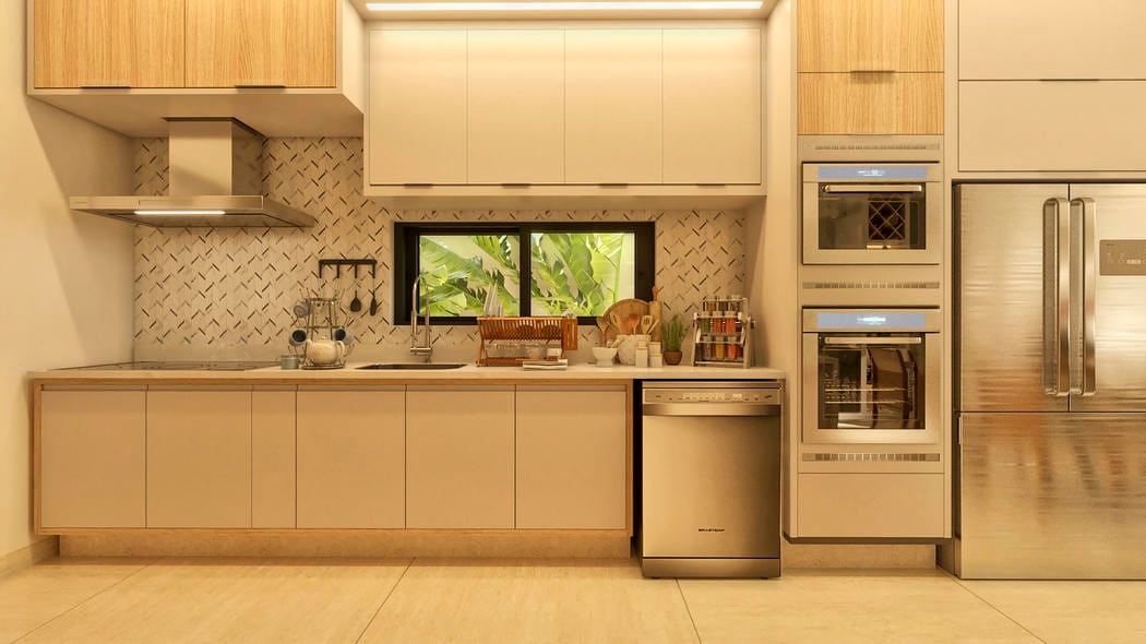 Cozinha com bancada em mármore