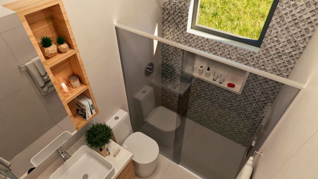 Banheiro social com layout compacto