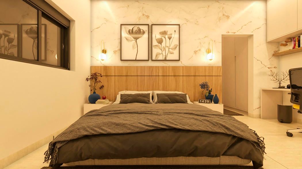 Dormitório com papel de parede