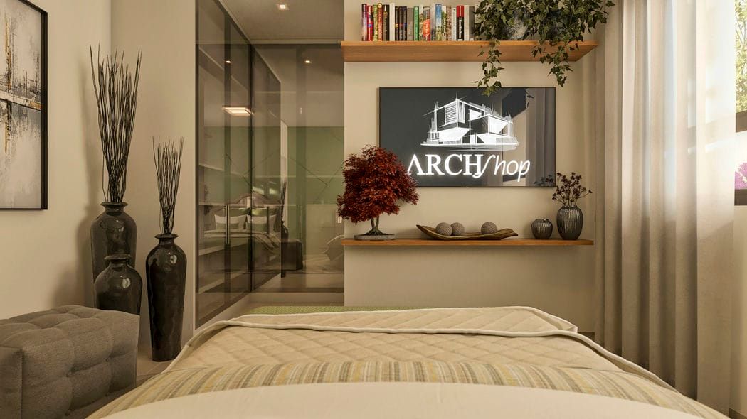 Quarto de casal com painel de tv