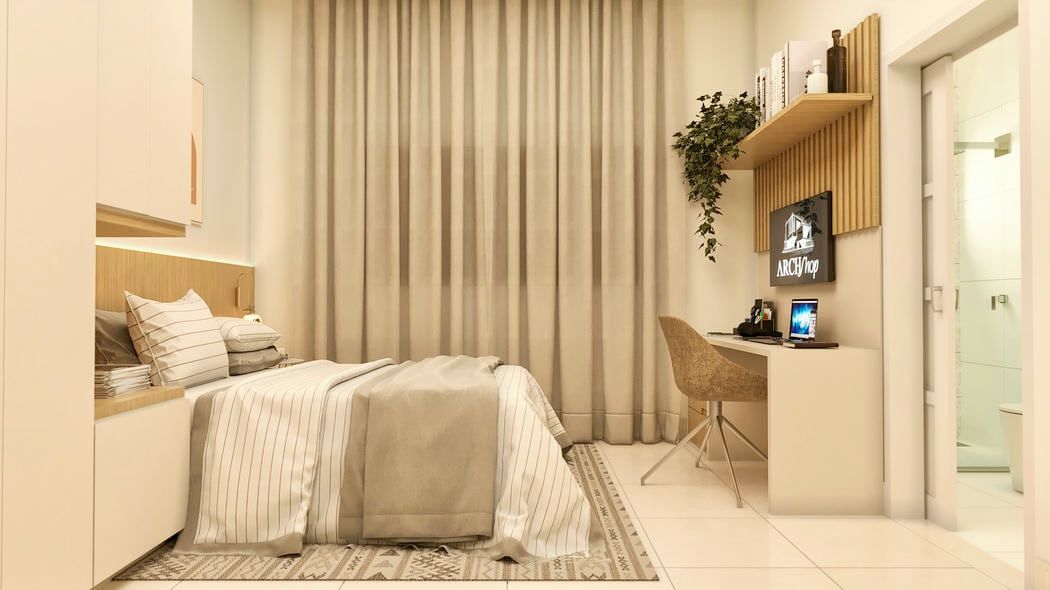 quarto com mesa e tv