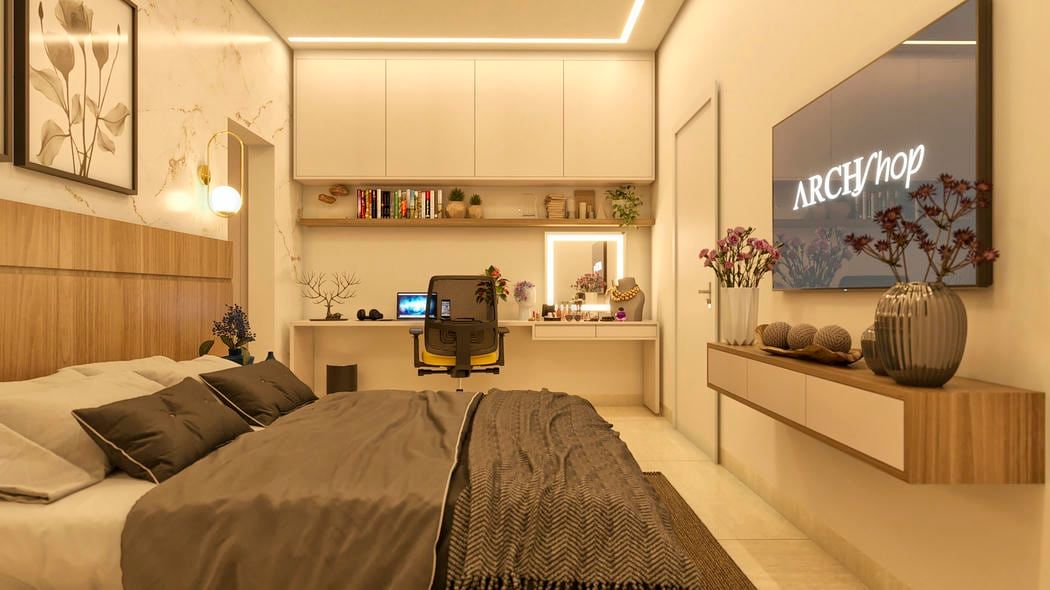 Dormitório com papel de parede