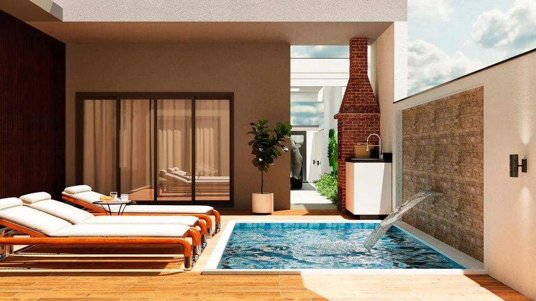 área de lazer com piscina