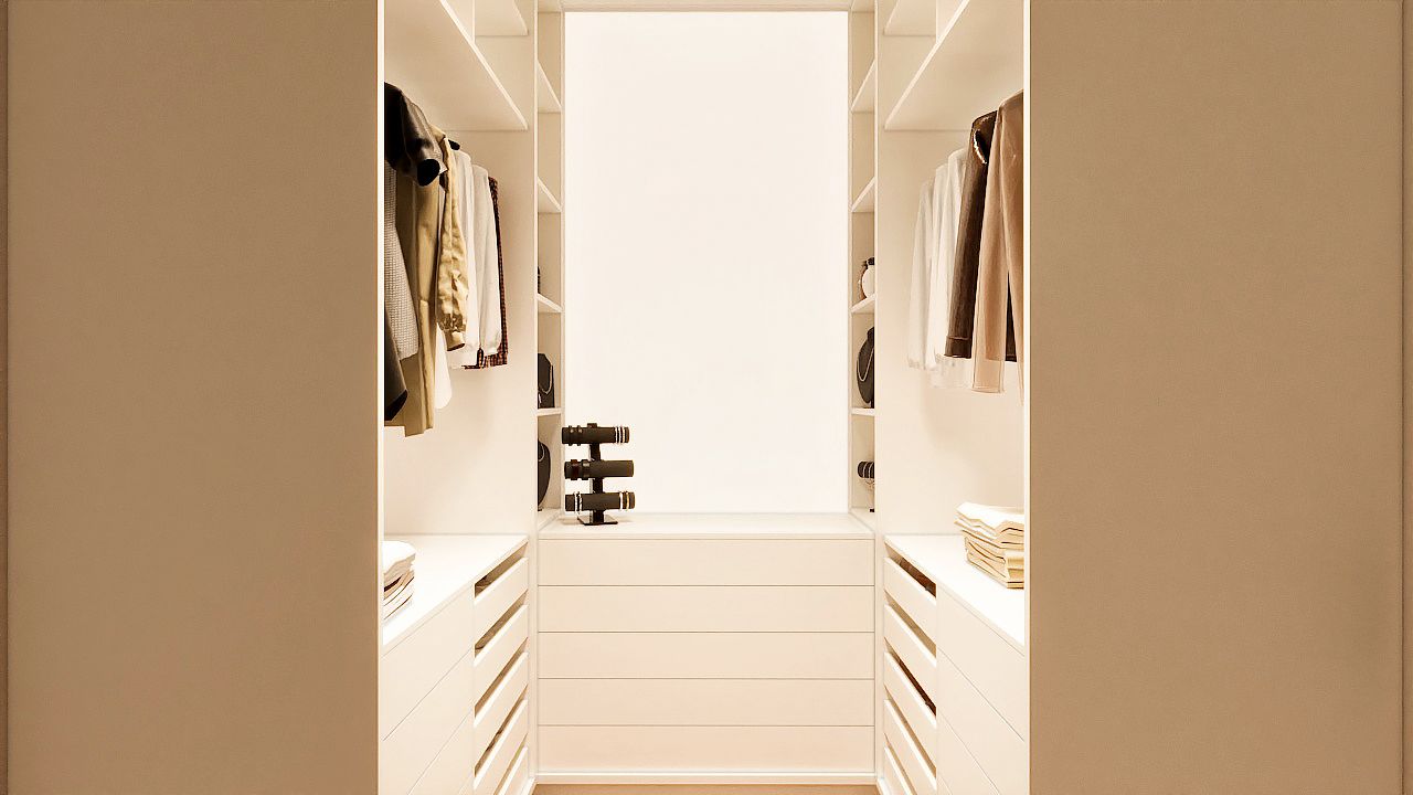 closet aberto com gavetas 