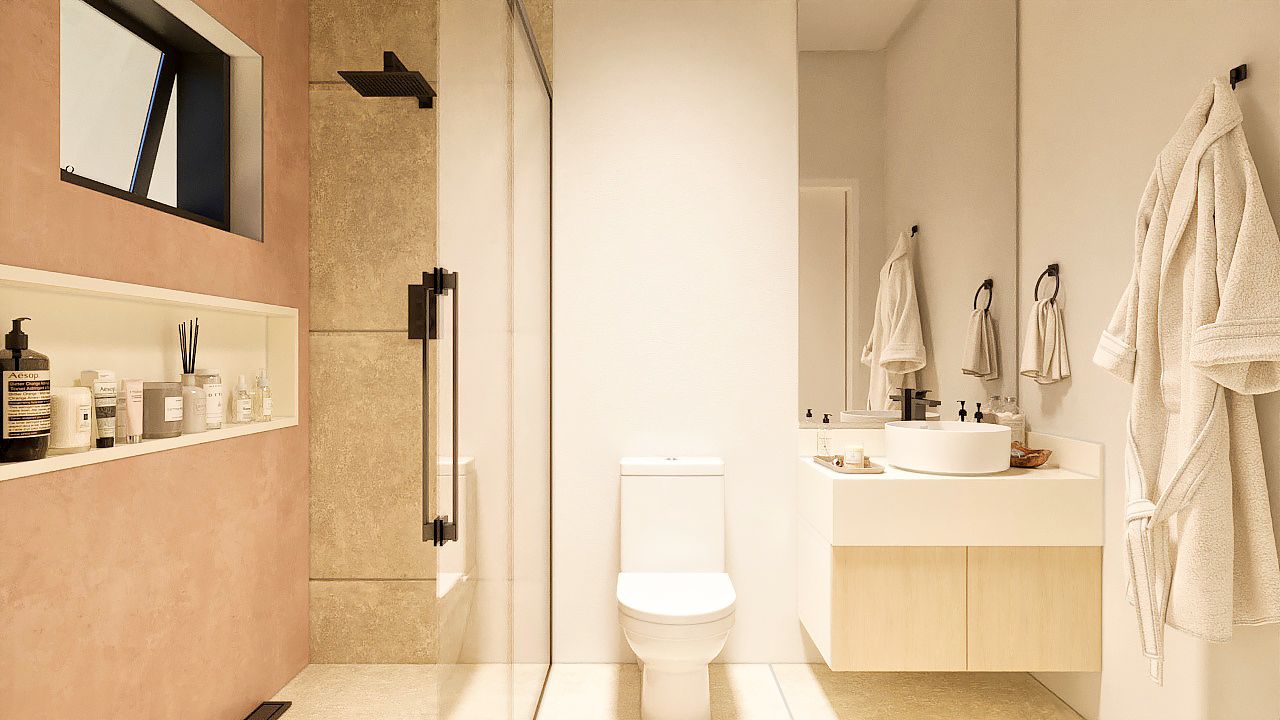 banheiro com nicho embutido na parede