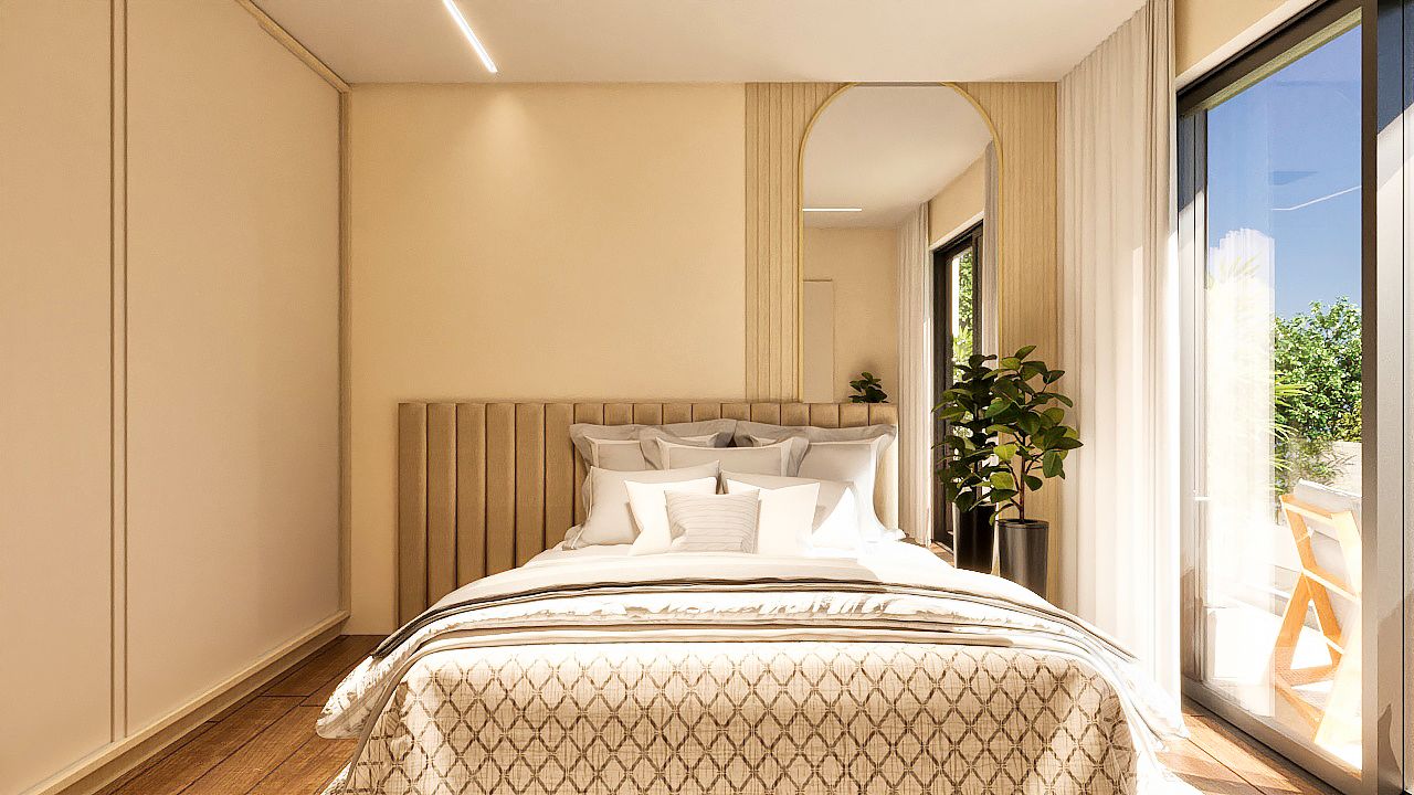 suíte com cabeceira estofada