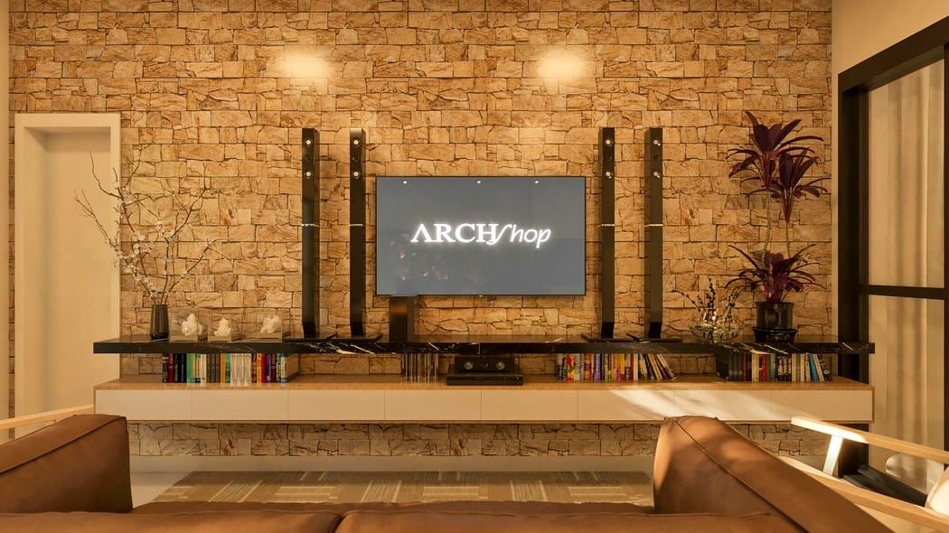 Área gourmet integrada ao lazer com detalhes rústicos