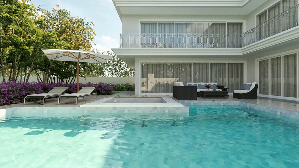 área de lazer com piscina