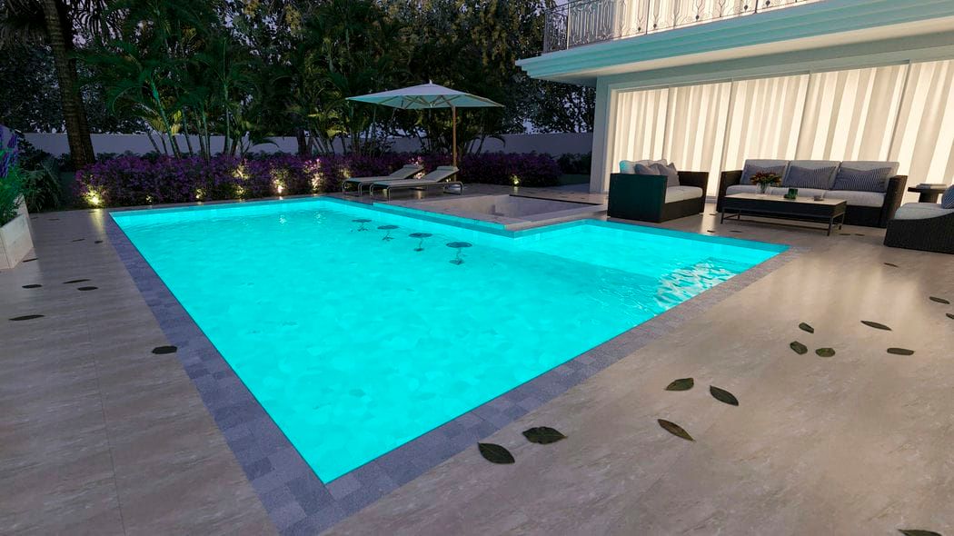 piscina grande iluminada
