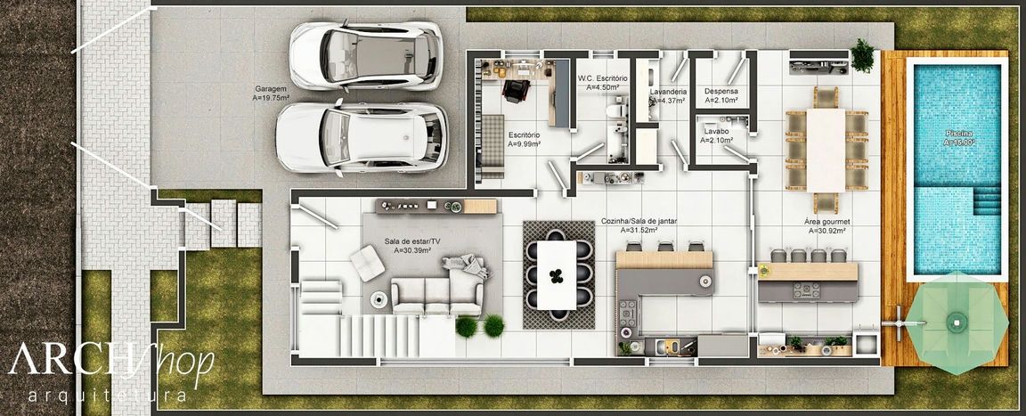 Planta de casa sobrado 12x25 com 3 suítes