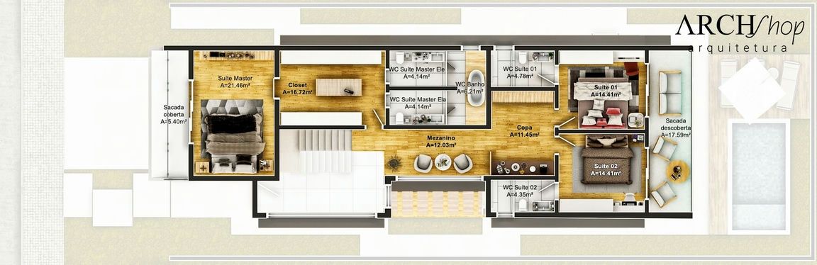 Projeto de sobrado para alphaville com suite master e banheira