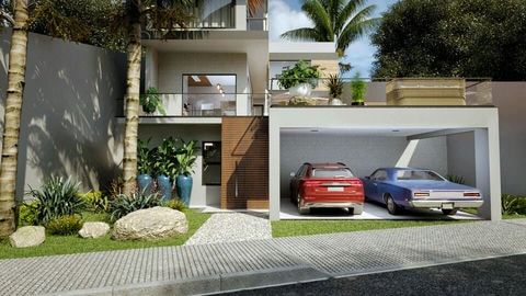 Planta de Casa com 4 Suítes e Fachada Moderna