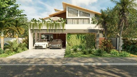 Casa moderna com telhado aparente com 2 suítes, piscina e terraço